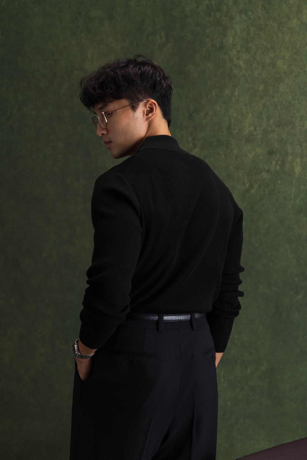 Black Long Sleeve Ribbed Polo