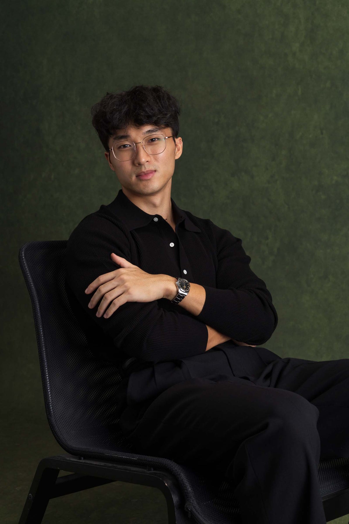 Black Long Sleeve Ribbed Polo