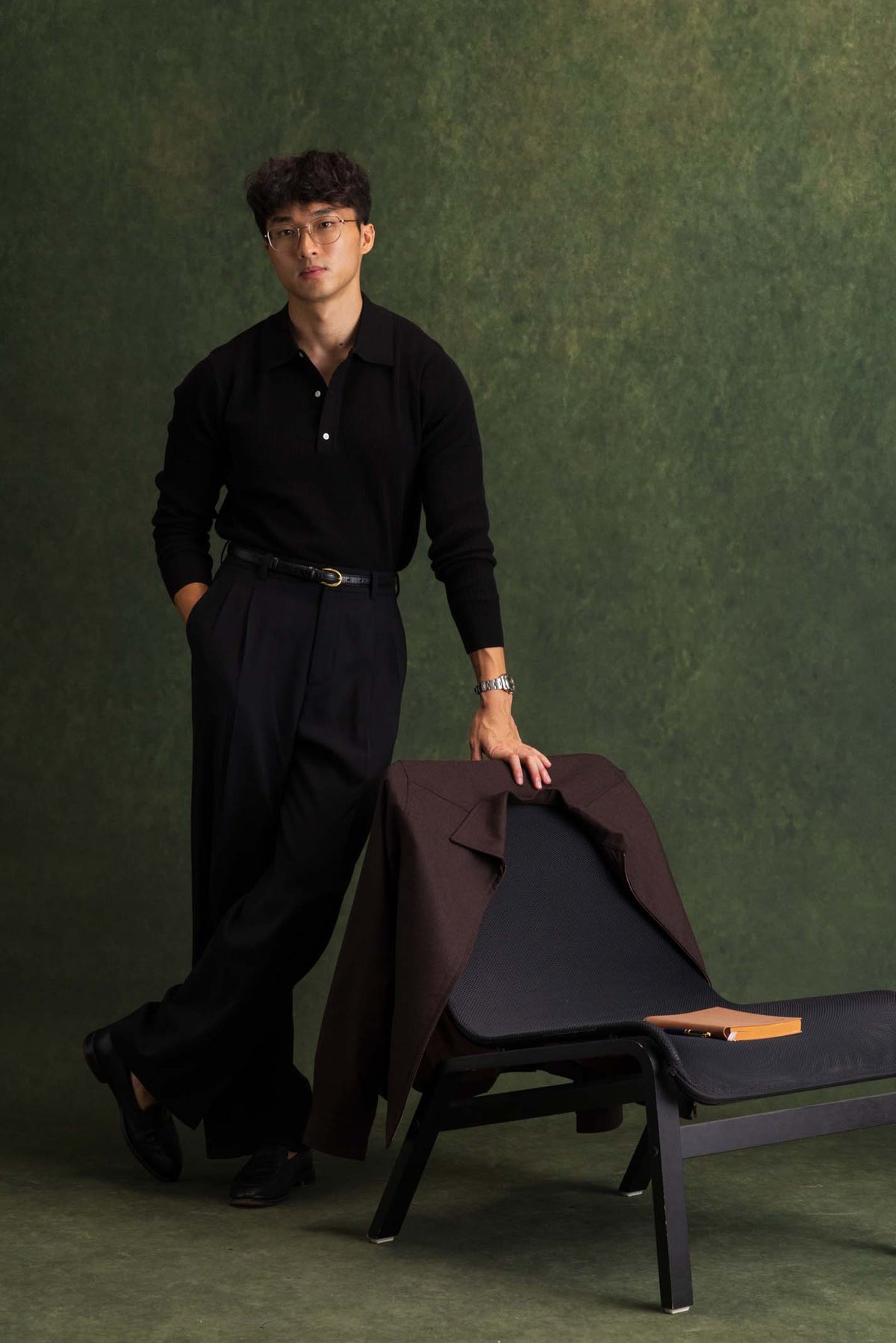 Black Long Sleeve Ribbed Polo